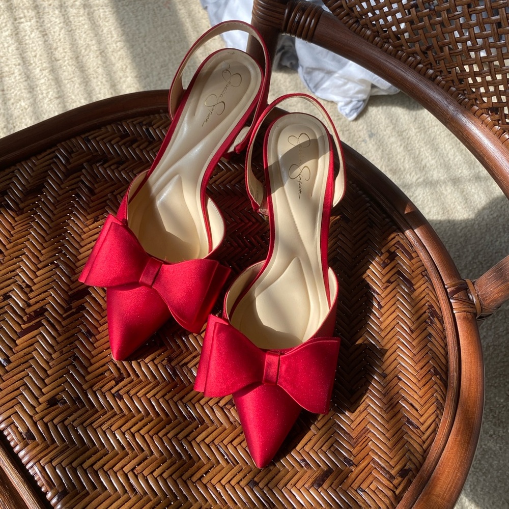 Red Heels with Bow Detail